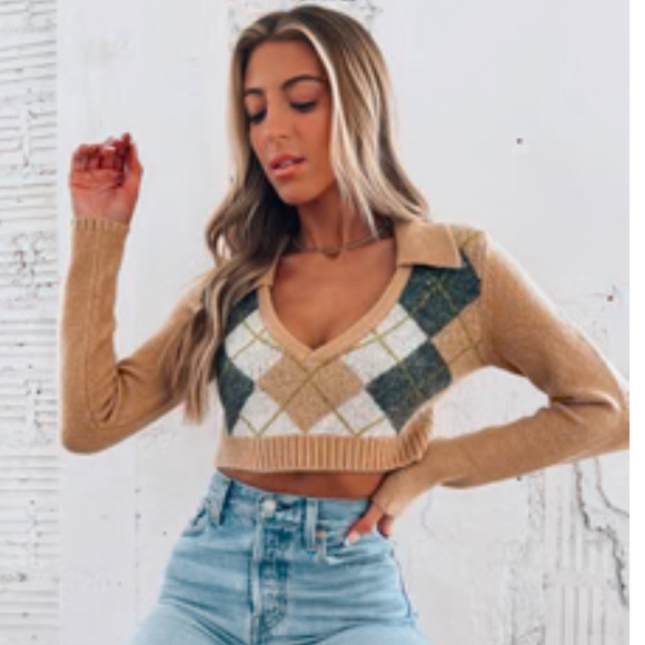 Argyle cropped sweater M - Picture 1 of 1